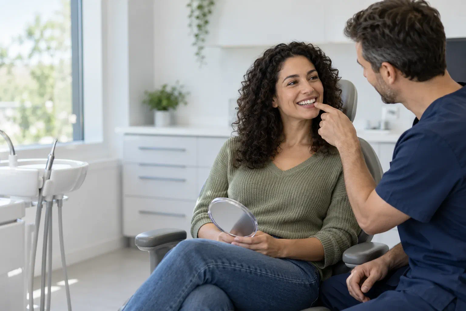Illustrative consultation about a front tooth and possible root canal care