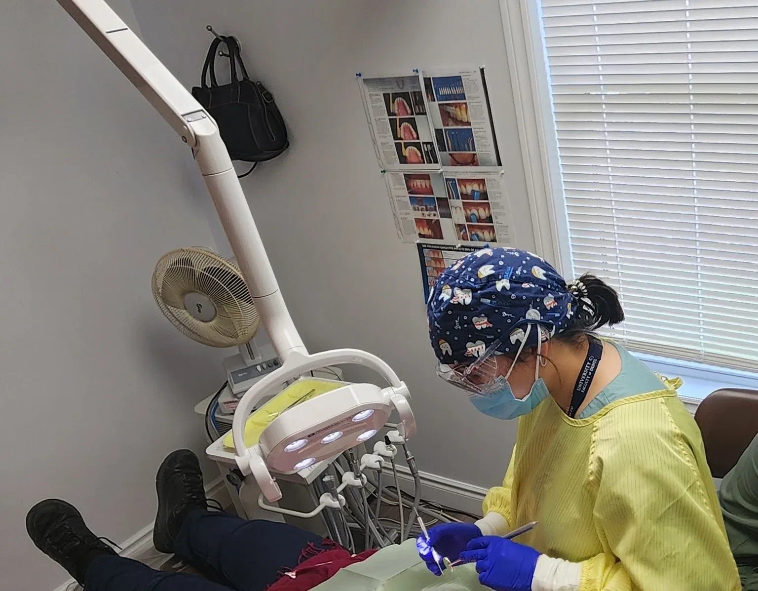 Dental professionals caring for a patient