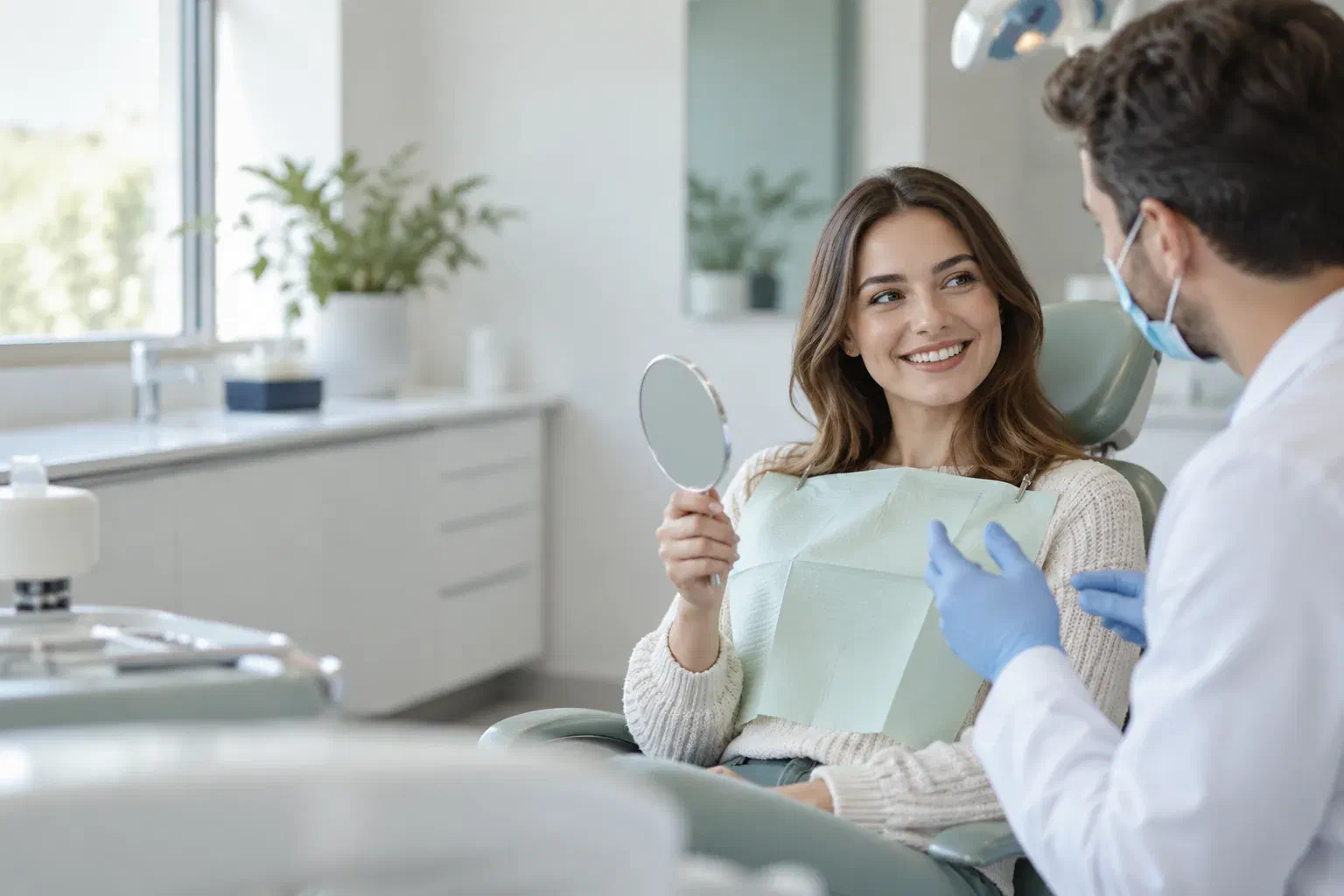 Illustrative consultation about the appearance and comfort of a chipped tooth