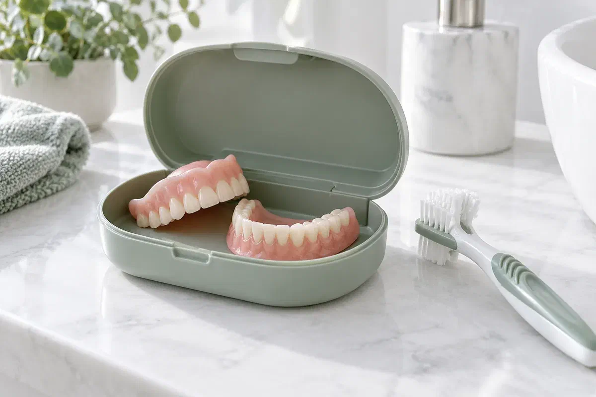 Complete denture appliances displayed as an educational example