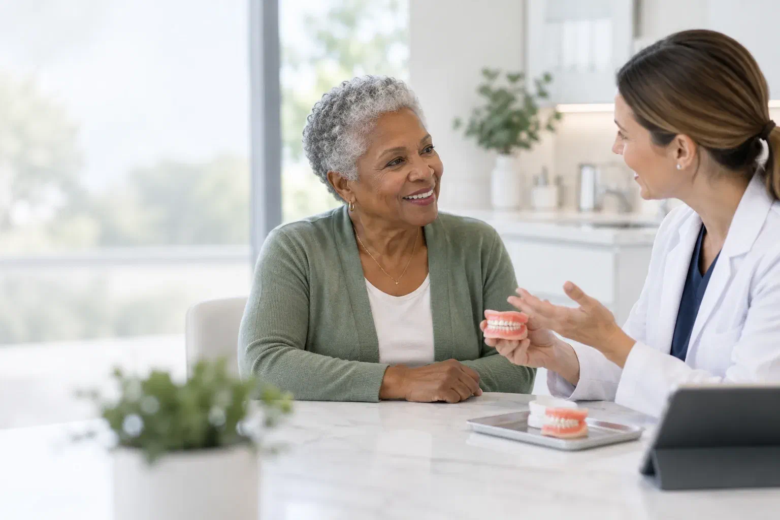 Illustrative conversation between a patient and dentist about complete dentures