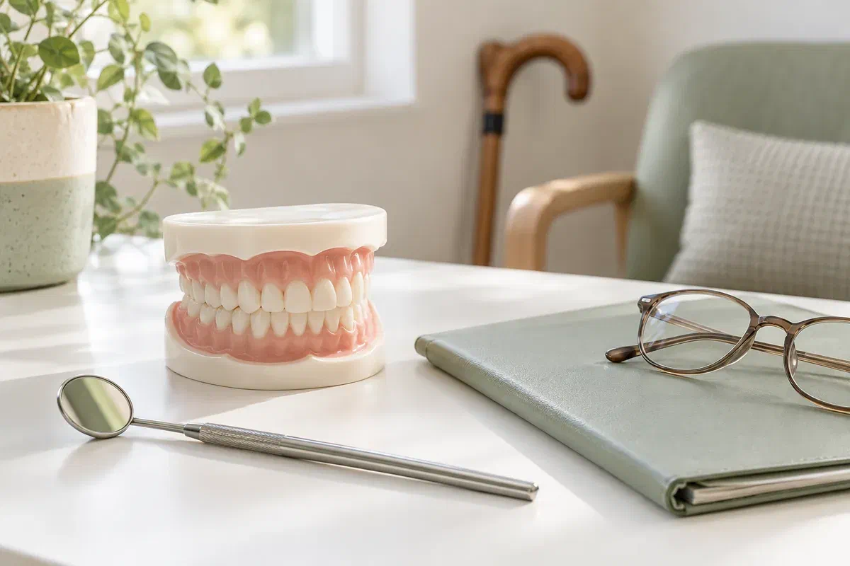 Dental teaching model and appointment folder illustrating coordinated pre-surgical care