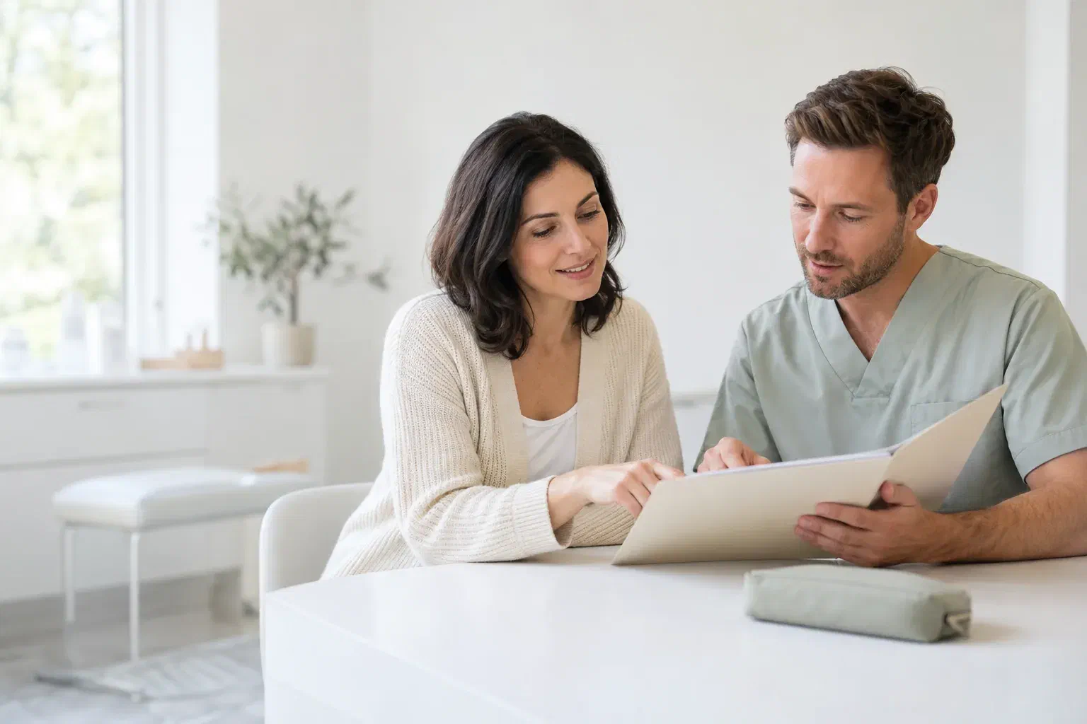 Illustrative consultation reviewing health information before dental care