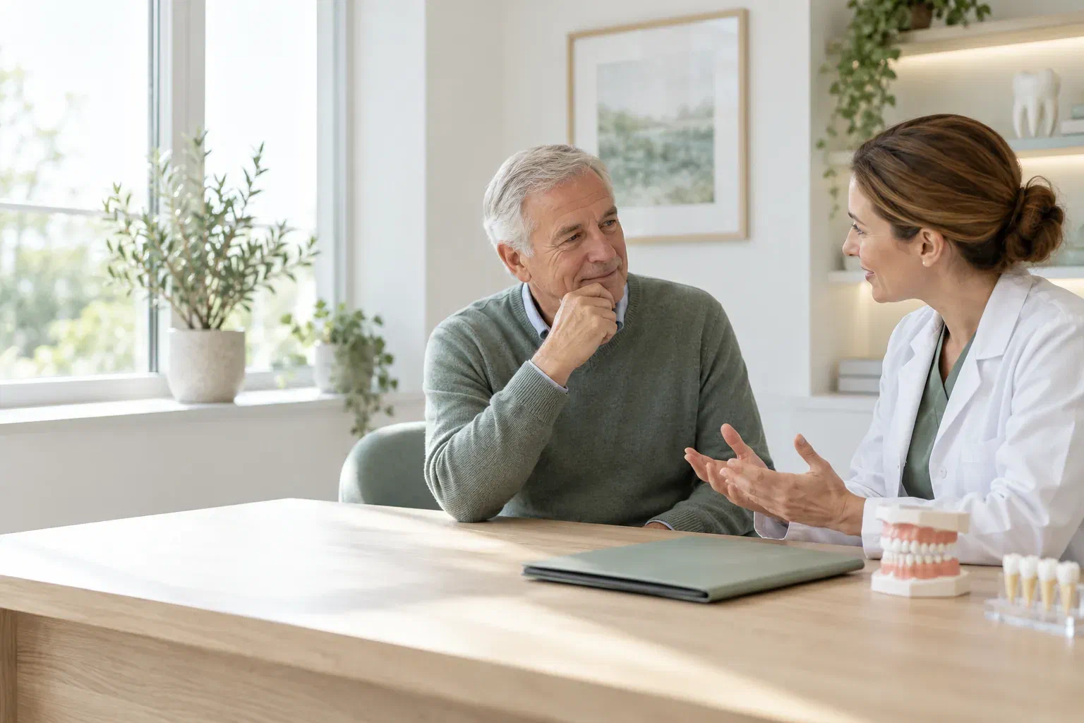 Illustrative patient discussion of a second opinion about implant treatment