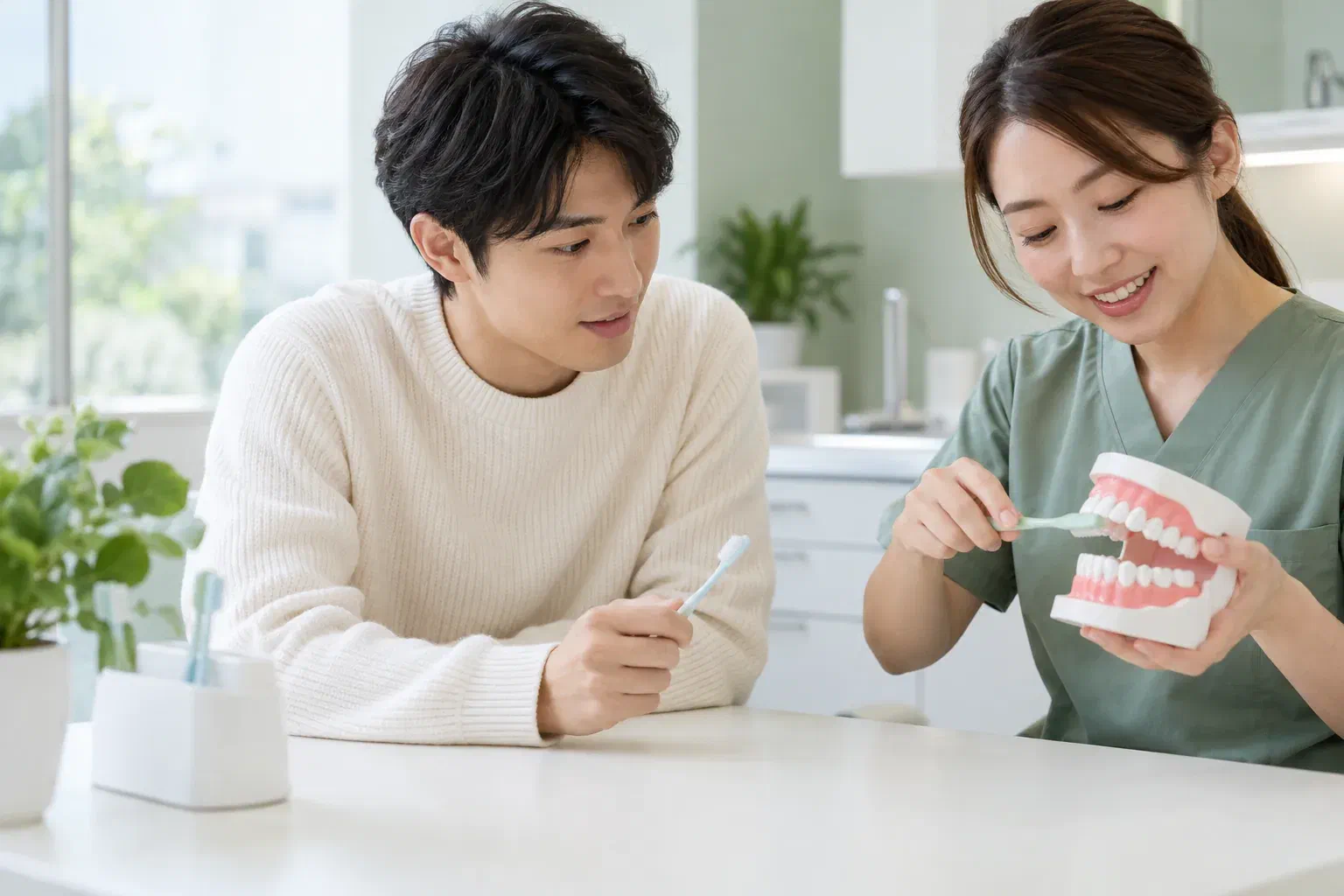 Illustrative brushing demonstration using a dental model