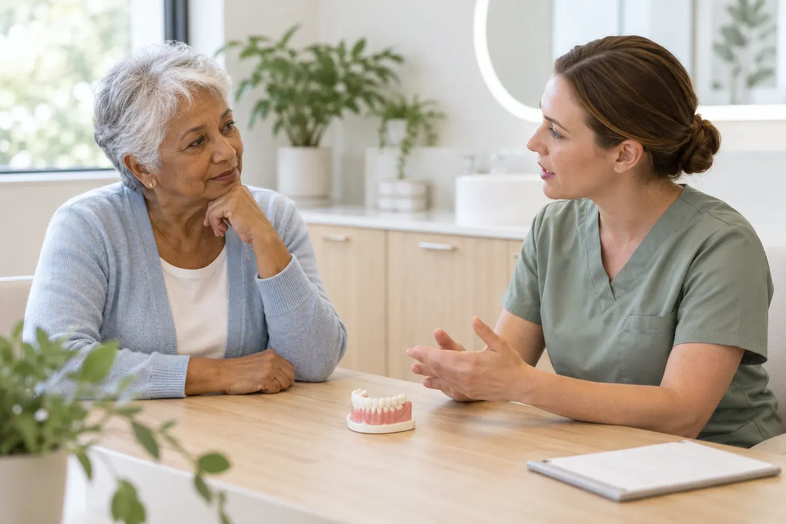Illustrative conversation about preparing the mouth for a dental prosthesis