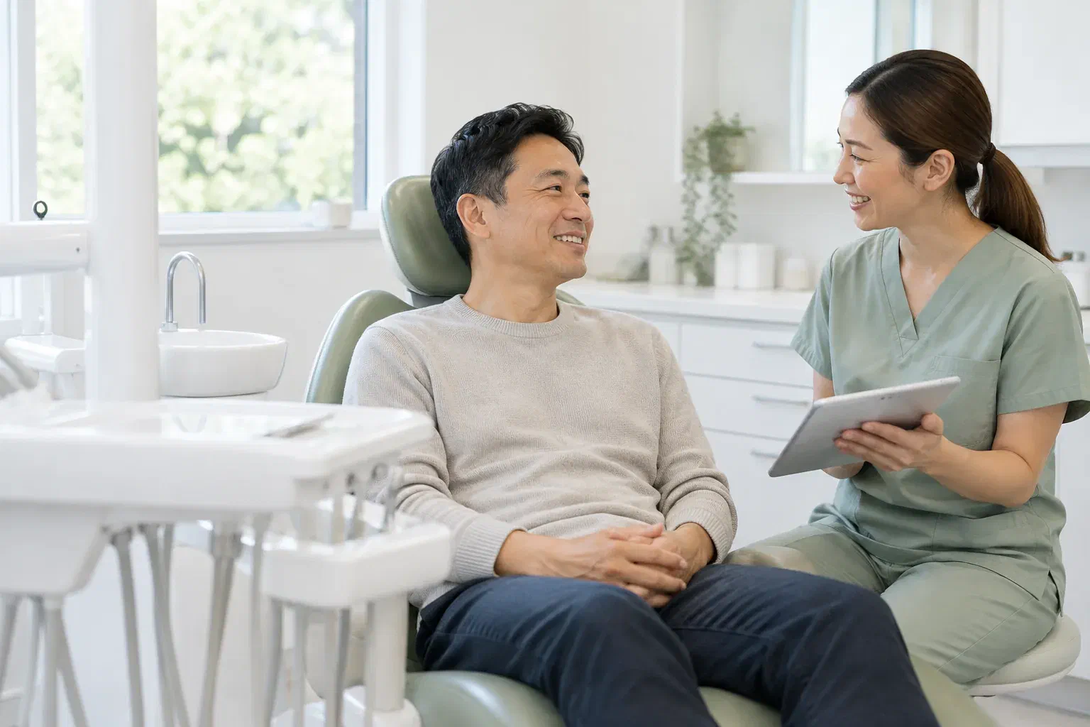 Illustrative conversation before a professional teeth-cleaning appointment