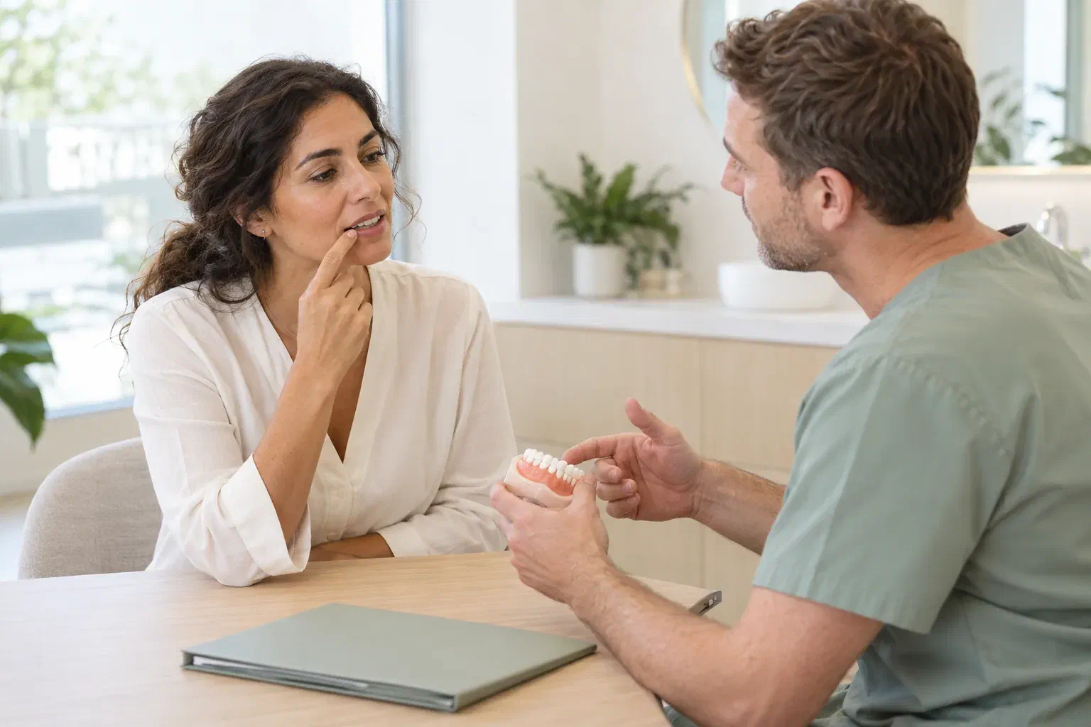 Illustrative consultation about a changing gumline and tooth sensitivity
