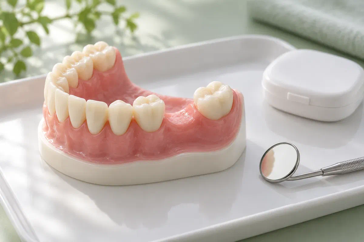 Illustrative jaw model showing a smooth gum ridge in a missing-tooth space