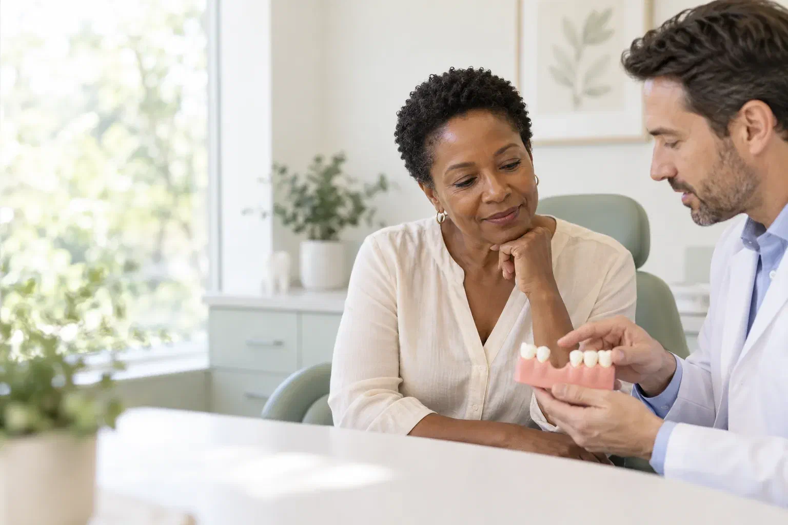 Illustrative consultation about the jaw ridge and a future tooth replacement