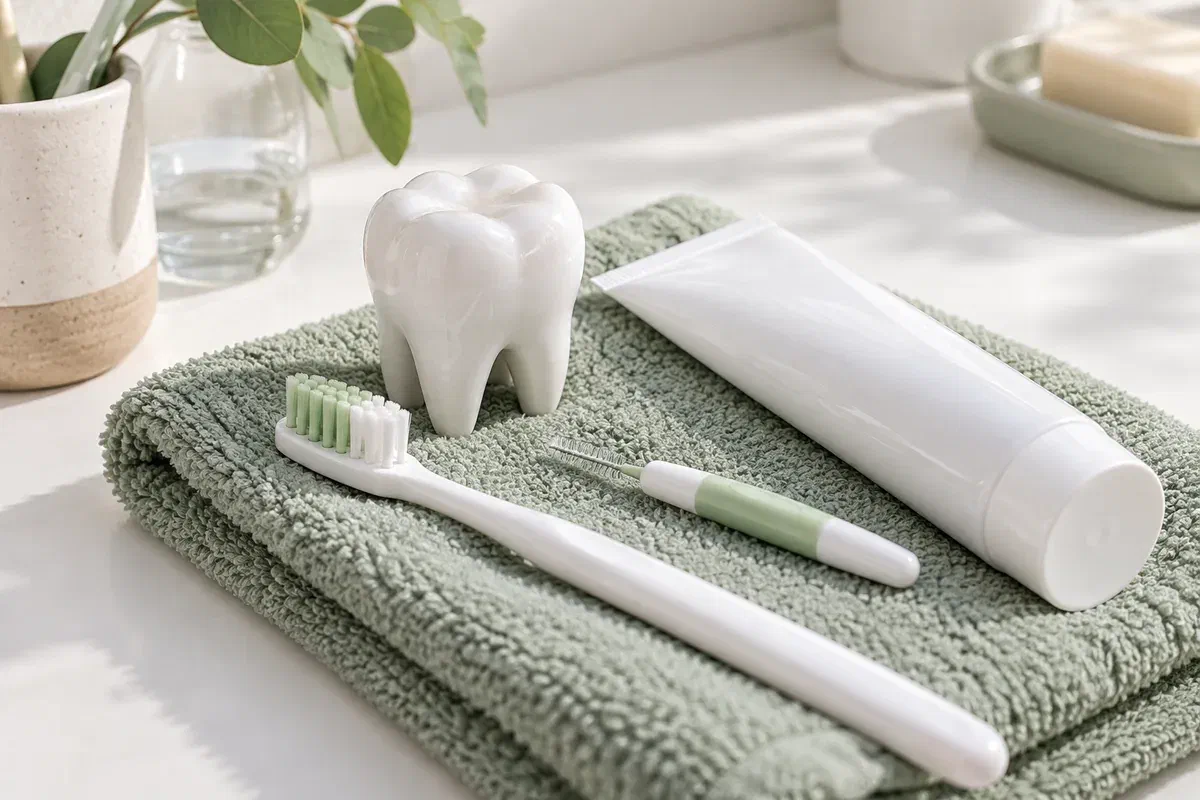 Illustrative soft toothbrush and interdental brush for a preventive routine