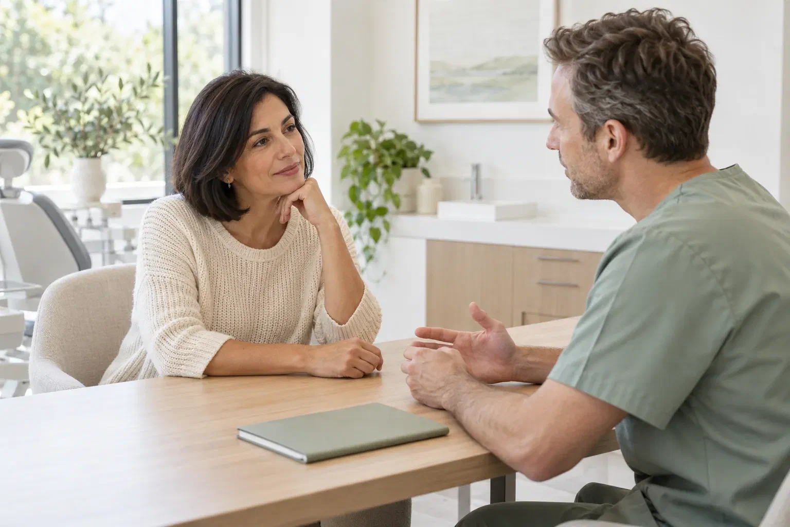 Illustrative dental consultation about a patient's snoring concerns